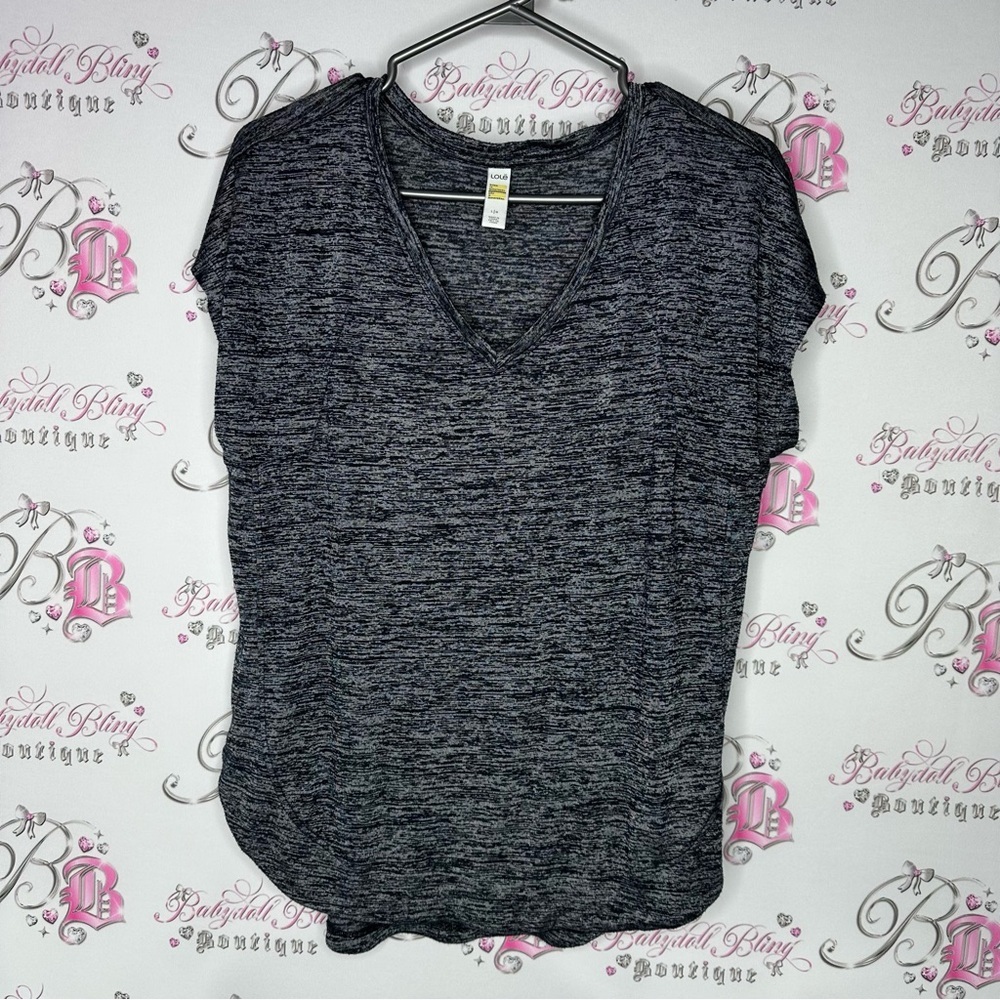Lole top tshirt stretchy heathered navy blue white vneck comfy lounge top large